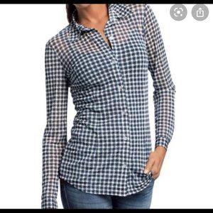 CAbi mesh long sleeve blue sheer blouse